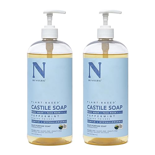 Castile Liquid Soap - Peppermint by Dr. Natural for Unisex - 32 oz Soap - Pack of 2 Beauty & Personal Care Dr. Natural