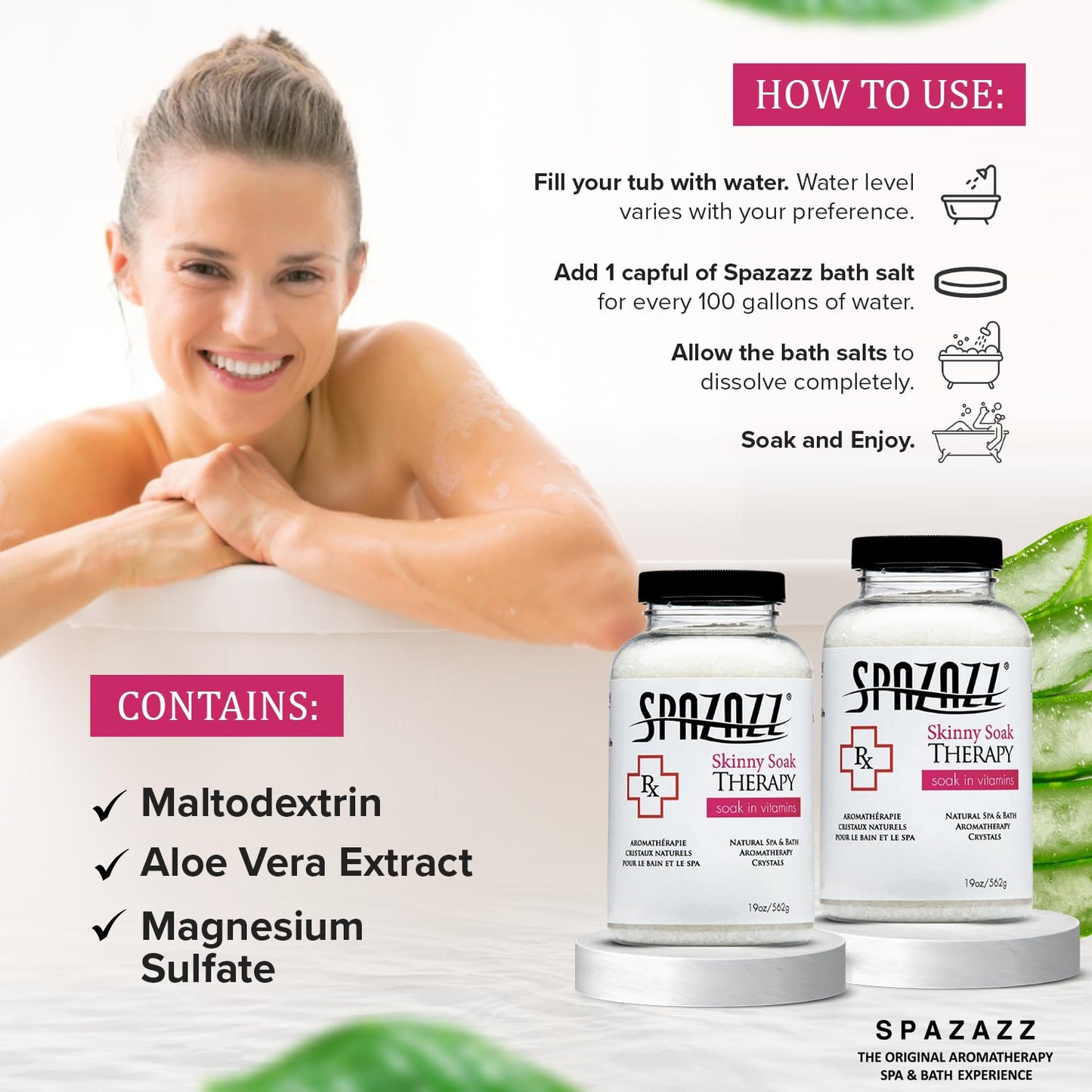 Spazazz RX Skinny Soak Therapy Natural Spa & Bath Salt Aromatherapy Crystals - 2 Pack 19oz Skinny Soak Magnesium Salt Crystals - Spa Essentials Beauty and Personal Care Spazazz