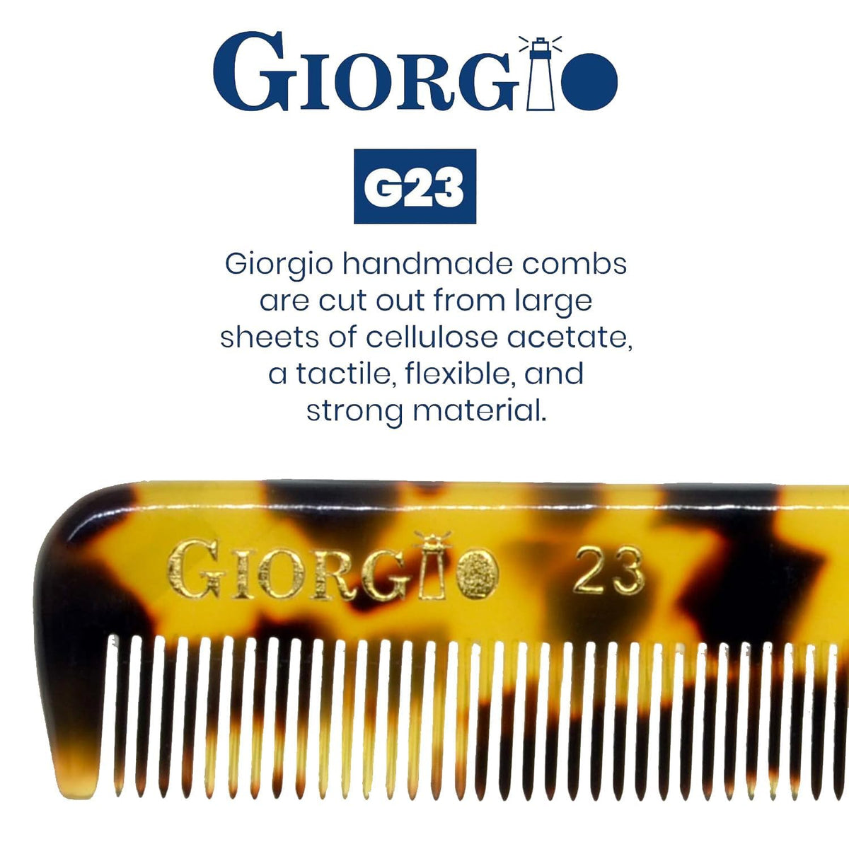 Giorgio G23 Handmade Fine Tooth Comb for Men, Mustache and Beard Comb for Men, Hair Combs for Everyday Grooming, Saw Cut and Hand Polished (4.6")