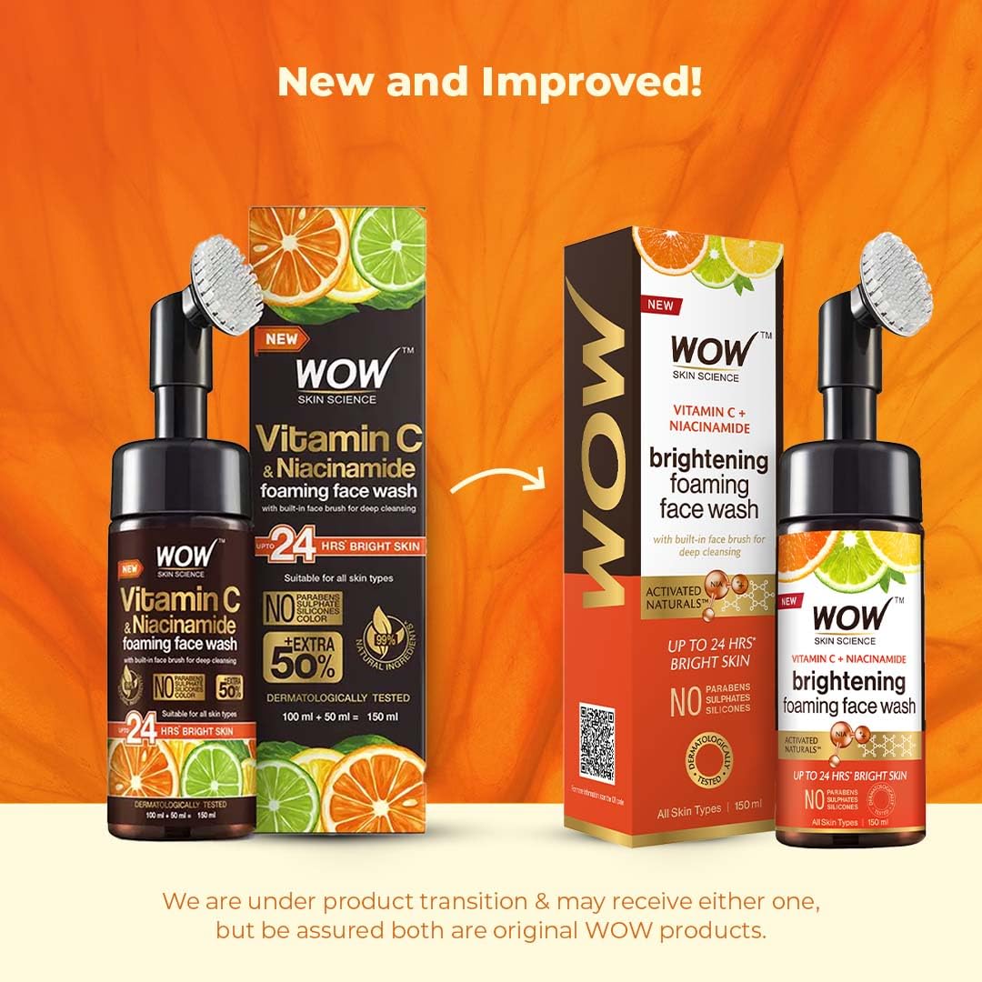 WOW Skin Science Vitamin C Exfoliating Face Wash With Brush, Soft, Silicones Bristles, Foaming Cleanser For All Skin Type, Hydrate For Smooth Skin Beauty & Personal Care BUYWOW
