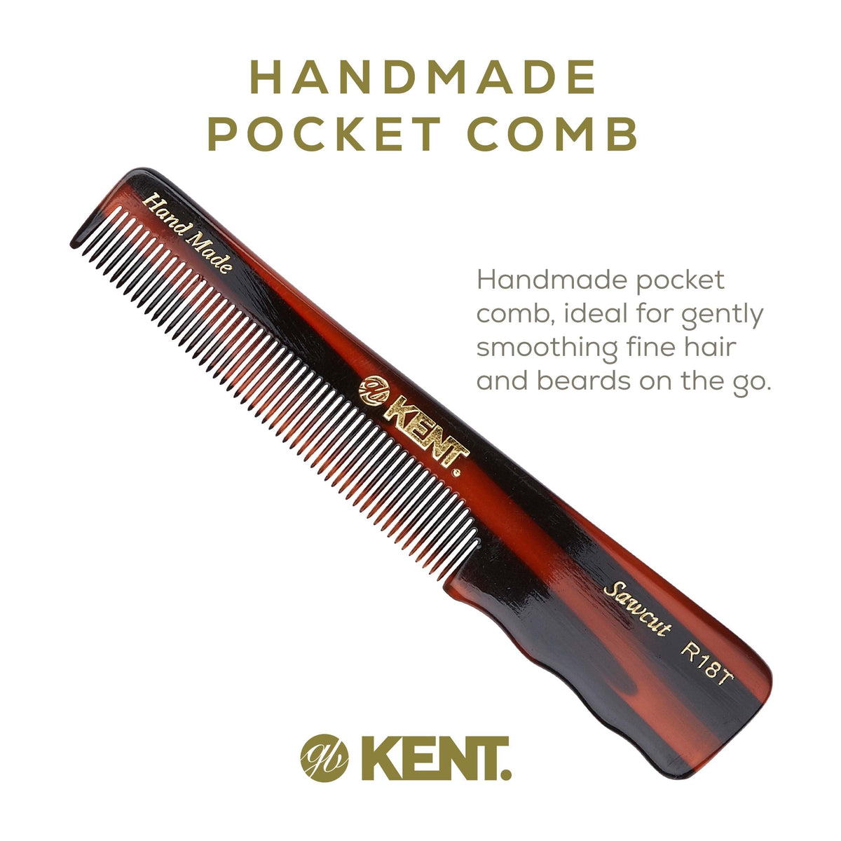Kent R18T Handmade All Fine Tooth Pocket Comb for Men, Hair Comb for Styling Hair, Mustache and Beard, Saw Cut and Hand Polished, Made in England
