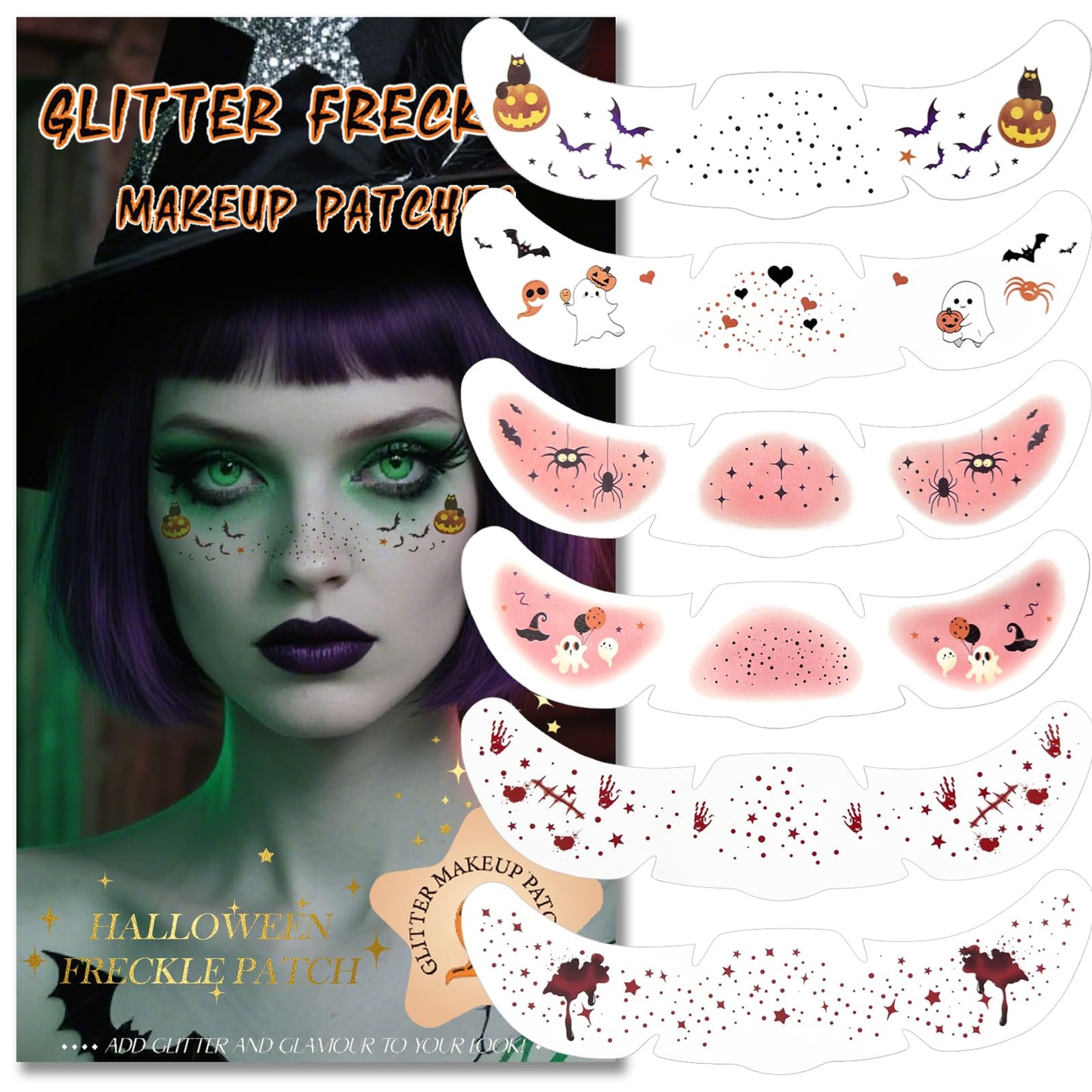 Glitter Freckles, Holographic Face and Body Glitter Tattoo Sparkle for Women Gold Glow Cosmetic Star Makeup Accessories for Festival Rave (6pcs Beauty & Personal Care Anmubag