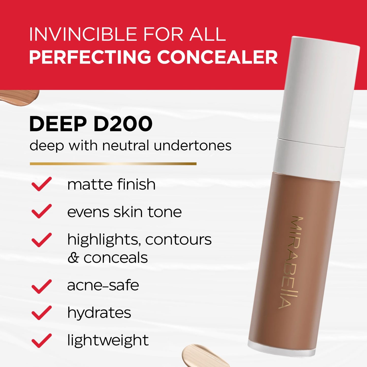 MIRABELLA - Invincible for All Perfecting Under-Eye Concealer, Full-Coverage Concealer for Dark Circles, Blemishes, Fine Lines & Wrinkles, Hydrating Beauty & Personal Care Mirabella