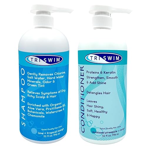 TRISWIM Hair Care Bundle | Swim Shampoo and Conditioner 32 Fl Oz Each | Professional Chlorine Removal Formula | Vegan, Paraben-Free with Aloe Vera Beauty & Personal Care TRISWIM