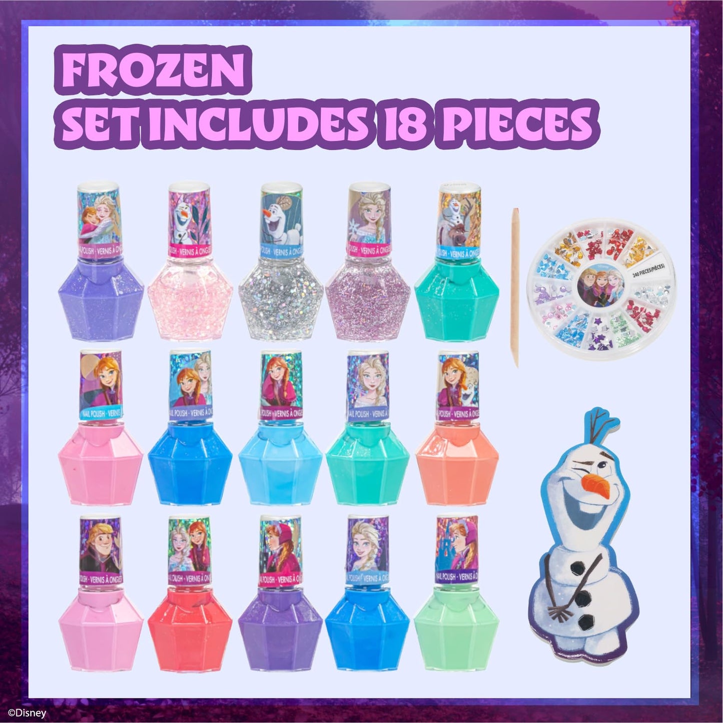 Disney Frozen Non-Toxic Peel-Off Nail Polish Set with Shimmery and Opaque Colors with Nail Gems for Girls Ages 3+, Perfect for Parties, Sleepovers Beauty & Personal Care Townley Girl