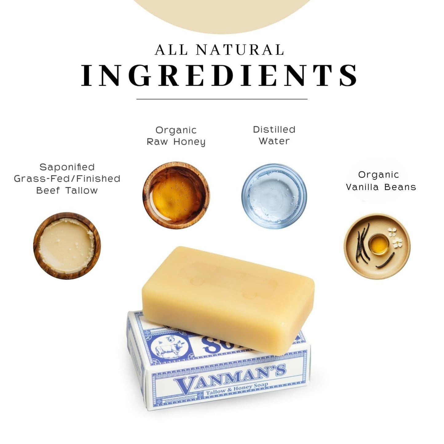 VanMan Beef Tallow and Honey Bar Soap - Pure Grass-Fed Beef Tallow for Skin with Organic Madagascar Vanilla Beans, Raw Honey & Distilled Water Beauty & Personal Care The VanMan Company