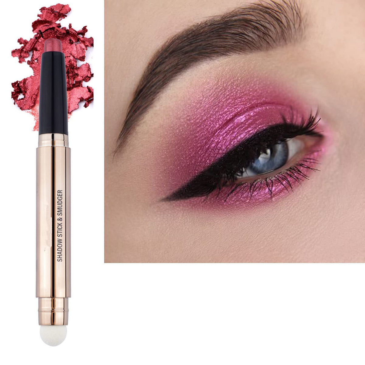 Rose Red Eyeshadow Stick 2 in 1 Eye Makeup Cream Glitter Shimmer Smooth Matte Palette Single Primer Eyeshadow Pencil, Hypoallergenic Waterproof Long Beauty & Personal Care Metiplou