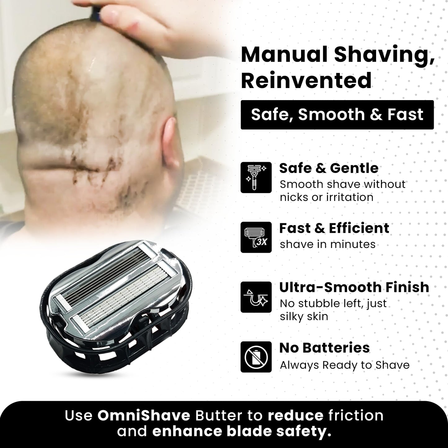 Premium Omnishaver with White Travel Case - The Fastest Way to Shave Head, Legs, Arms, Body - an Alternative to Disposable Shaving Razors Self Cleans Beauty and Personal Care OmniShaver