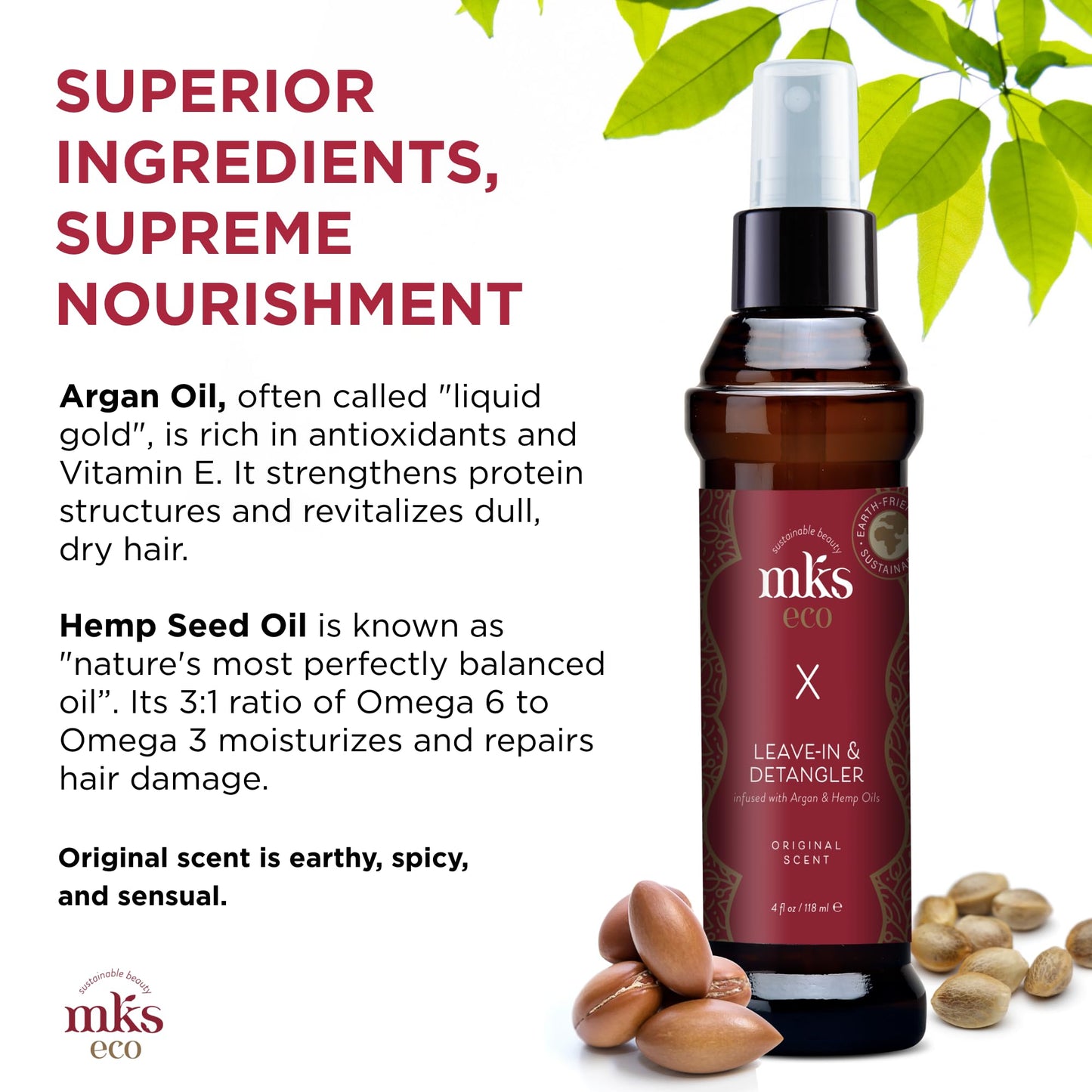 Earthly Body MKS eco X, Original Scent - 4 fl oz - Leave-In Treatment & Detangler - Moroccan Argan Oil, Hemp Seed Oil - Vegan & Cruelty Free Beauty & Personal Care Earthly Body