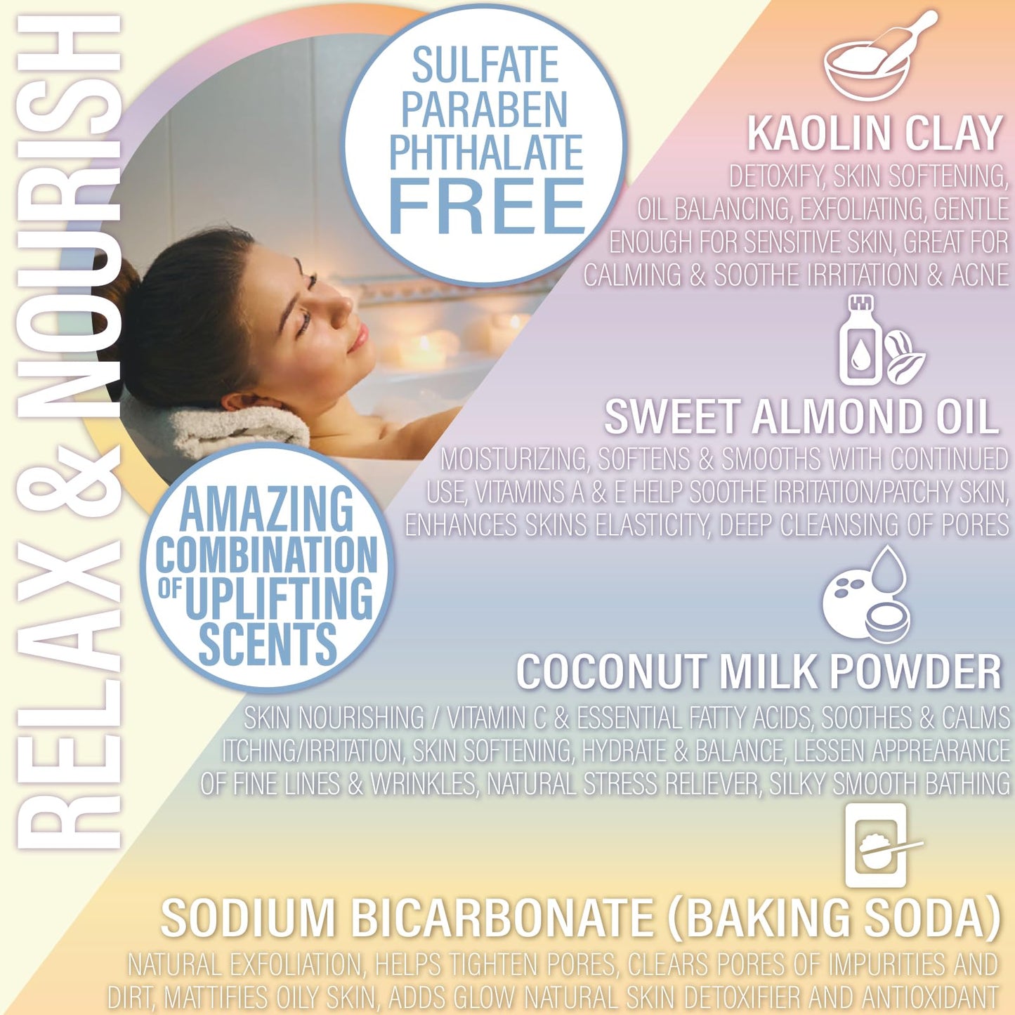 Luxiny Vegan Milk Bath Soak Made with Coconut Milk Powder & Sweet Almond Oil Which Creates A Bath Bomb Dust Soothing Fizz, 8oz (Rainbow) Beauty & Personal Care Luxiny