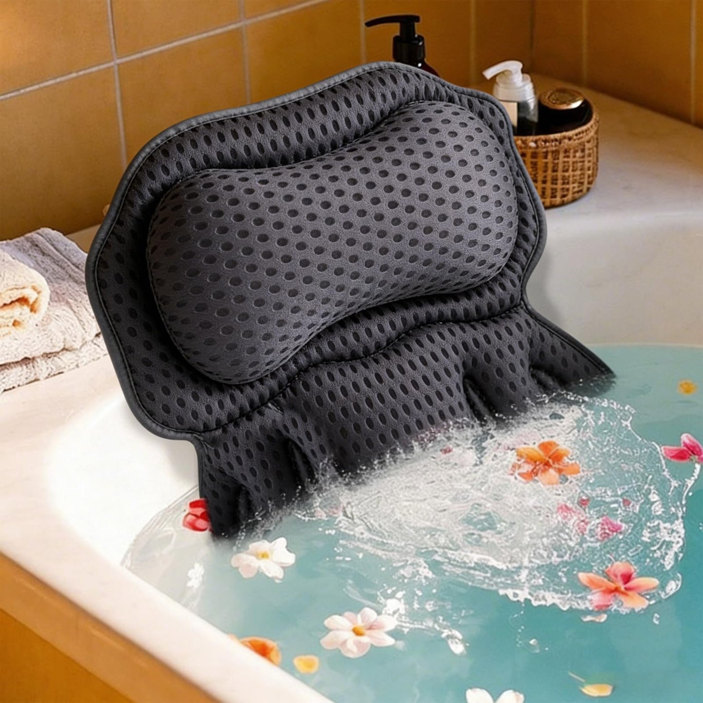 Luxury Bathtub Pillow, 4D Air Mesh Soft Bath Pillows for Tub, Ergonomic Neck & Back Support, Non-Slip Suction Cups Head Neck Support Hot Tub Pillow Beauty and Personal Care LYLIZHUANG
