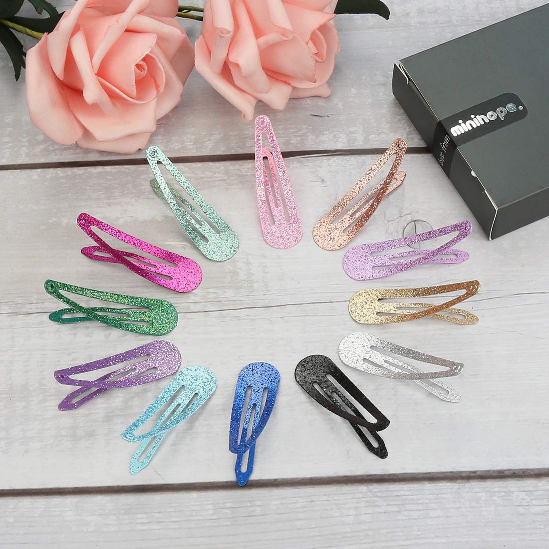 minihope snap hair clips for women, .snap clips for grils,Surface metal flash powder,5cm,24 Count (Pack of 1)… Beauty & Personal Care minihope
