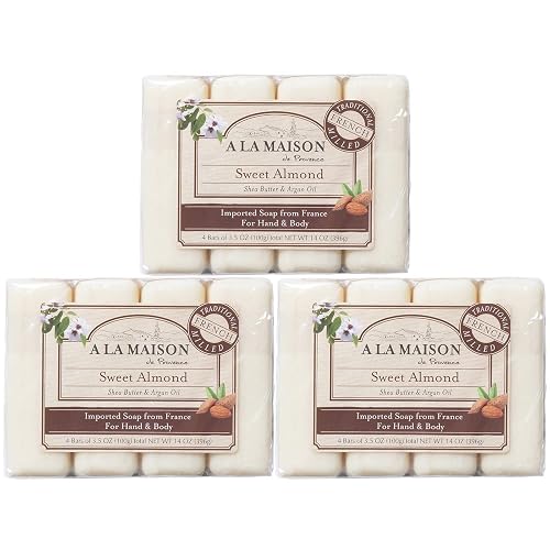 A LA MAISON Sweet Almond Bar Soap - Triple French Milled Natural Moisturizing Hand Soap Bar (12 Bars of Soap, 3.5 oz) Beauty & Personal Care A LA MAISON