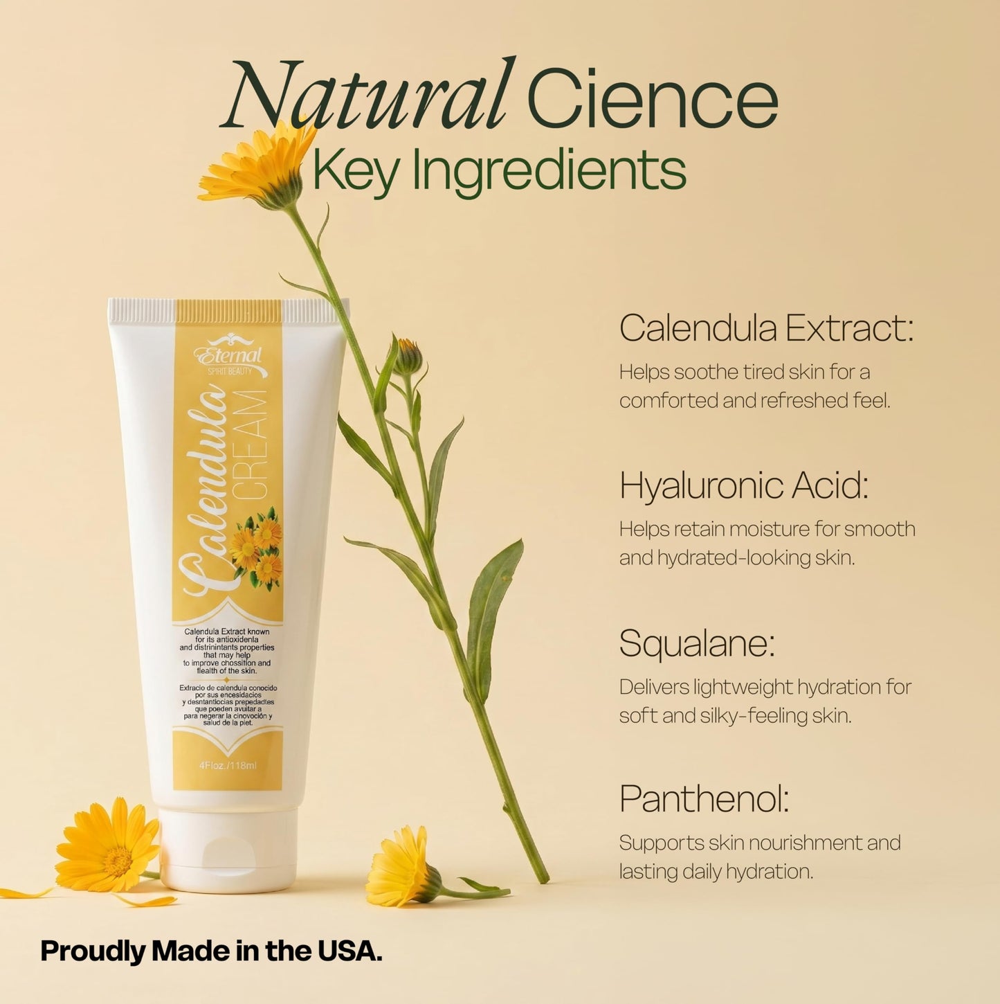 Eternal Spirit Beauty Calendula Cream - Soothing Skin Moisturizer with Calendula Officinalis Extract, Squalane & Hyaluronic Acid - Hydrating Body Beauty & Personal Care Eternal Spirit Beauty