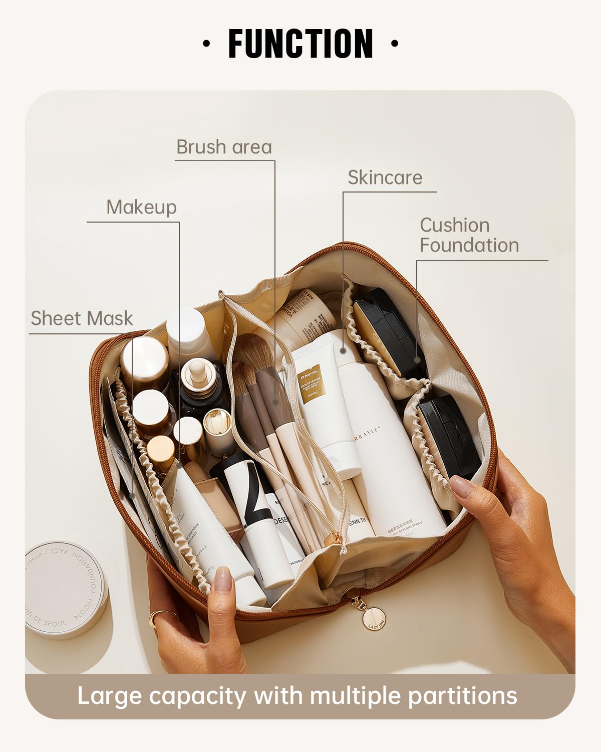 EACHY Travel Makeup Bag,Large Capacity Cosmetic Bags for Women,Waterproof Portable Pouch Open Flat Toiletry Bag Make up Bag with Divider and Handle Beauty and Personal Care EACHY