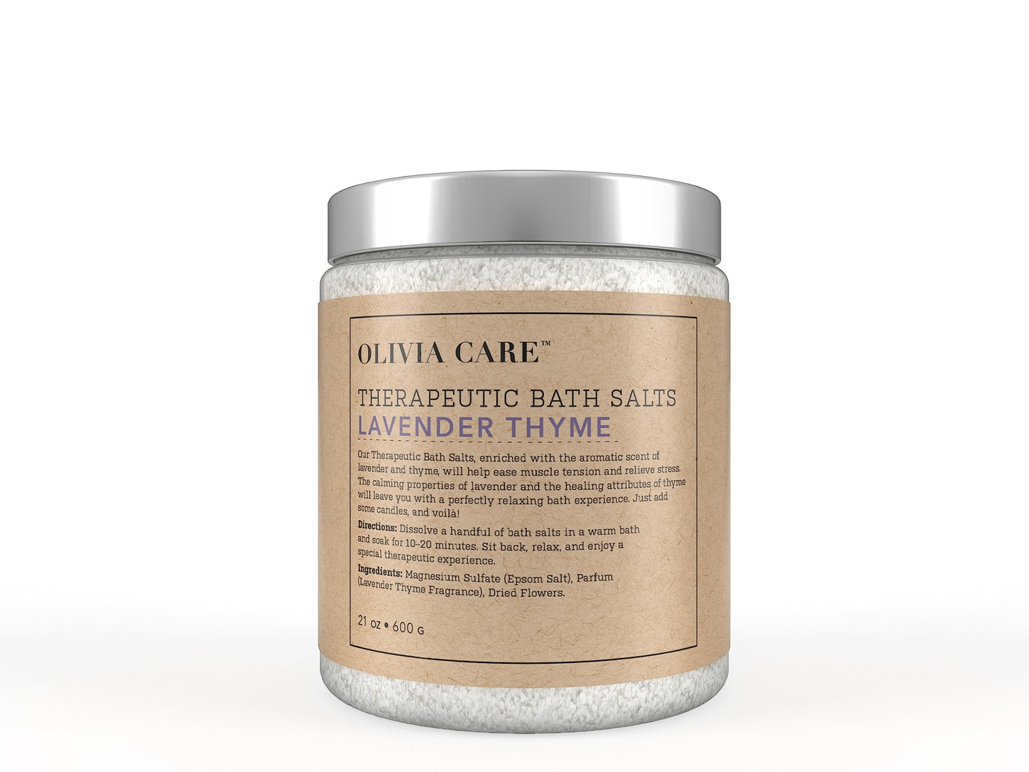 Olivia Care Epsom Bath Salts with Lavender Thyme - Therapeutic, Relieve Stress & Relax Muscles. Exfoliate, Rejuvenate, Calming & Healing - Infused Beauty and Personal Care Olivia Care