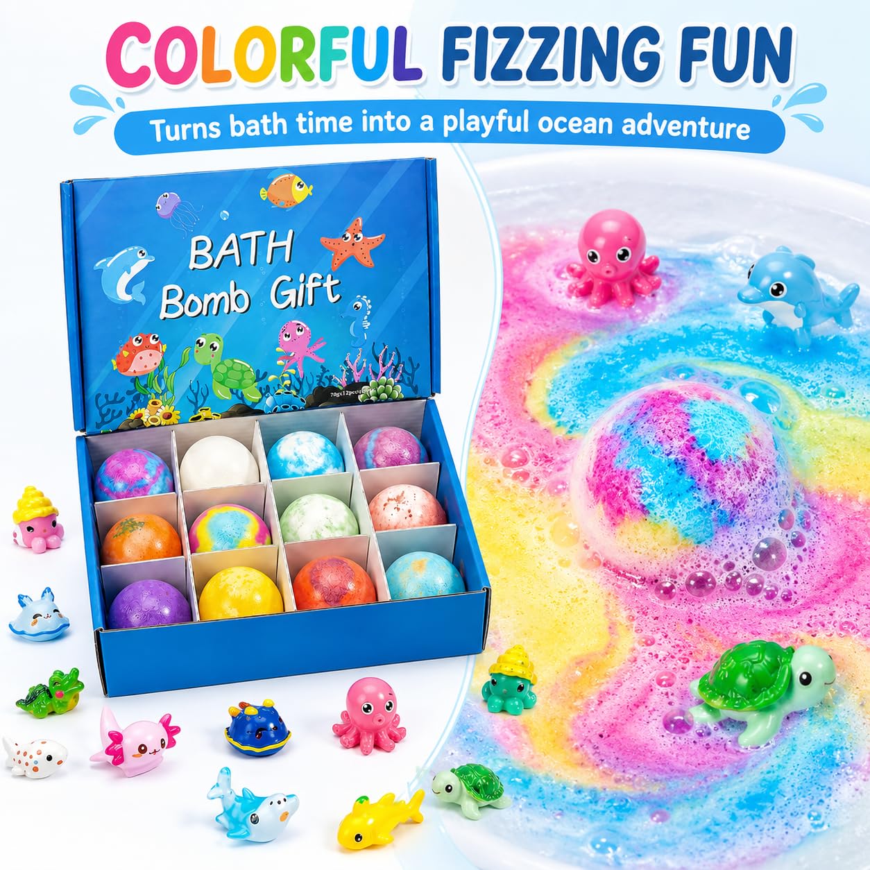 Bath Bombs with Toys Inside, 12 Pack Kids Bath Bombs with Surprise Inside, Play Fizz Bubble Bath Ball, Natural Organic Non Toxic Bath Bomb Gift Set Beauty and Personal Care Jaolee