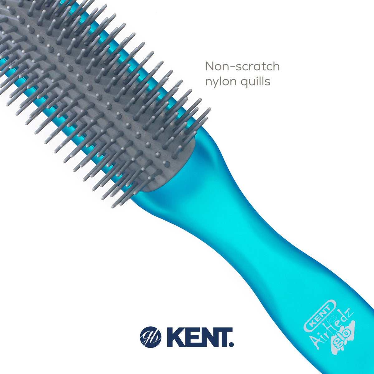 Kent AHGLO01 Airhedz Glo Blue Half Round Narrow Detangling Hair Brush - 9 Row Ionic Anti Static Non Scratch Long Nylon Bristle Great for Detangling