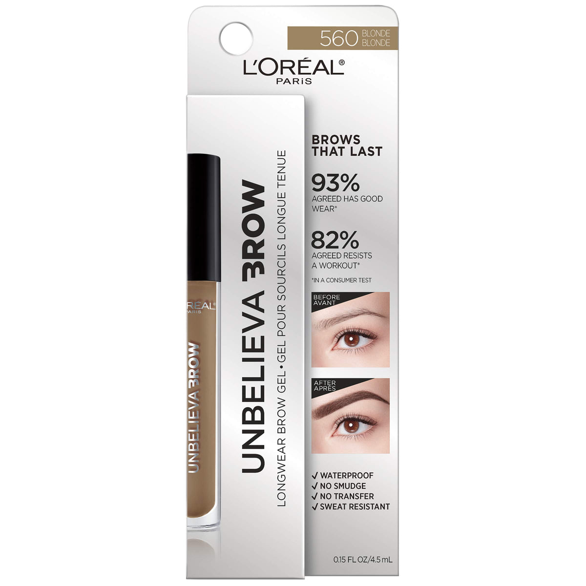 L'Oreal Paris Unbelieva-Brow Longwear Waterproof Tinted Brow Gel, Smudge-resistant, Transfer- Proof, Quick Drying, Easy and quick application