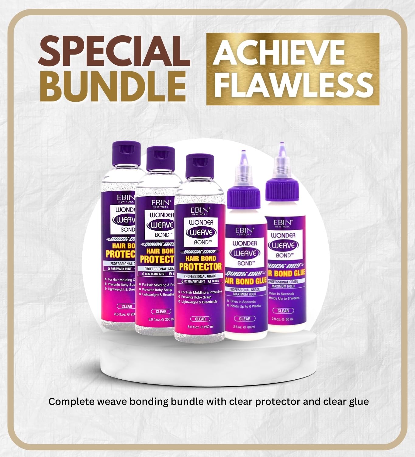 EBIN NEW YORK 3x Wonder Weave Bond Hair Protector (Clear) 8.5 oz Bundle with 2x Hair Bond Glue (Clear) 2 oz Protective Shield & Secure Hold - Seamless Beauty & Personal Care EBIN NEW YORK