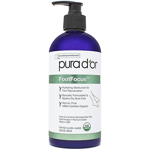 PURA D'OR 16 Oz FootFocus Organic Aloe Vera Gel For Severe Cracked Heel Repair Foot Care Products - Soothes Sore Feet Extra Strength Feet Care Beauty & Personal Care PURA D'OR