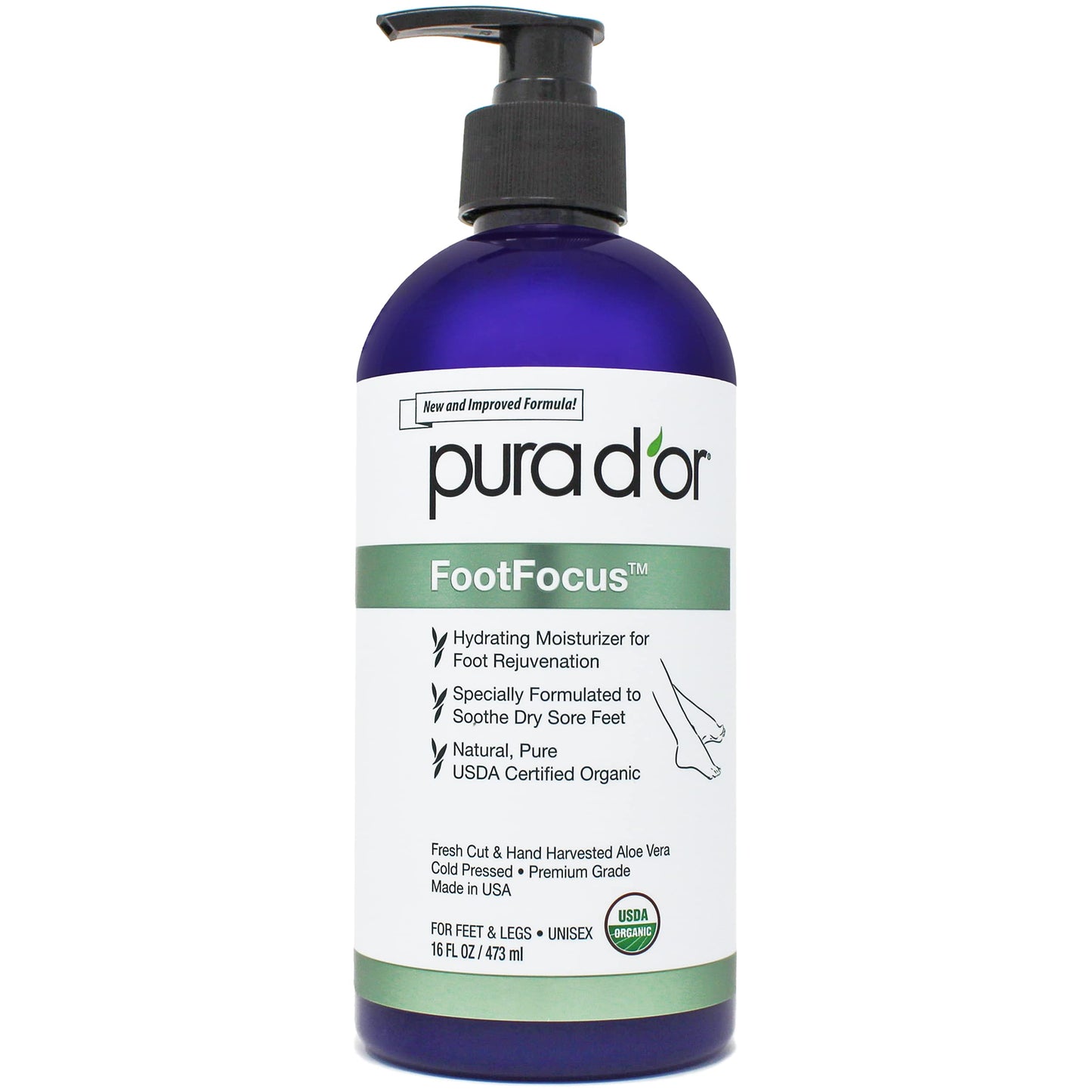 PURA D'OR 16 Oz FootFocus Organic Aloe Vera Gel For Severe Cracked Heel Repair Foot Care Products - Soothes Sore Feet Extra Strength Feet Care Beauty & Personal Care PURA D'OR