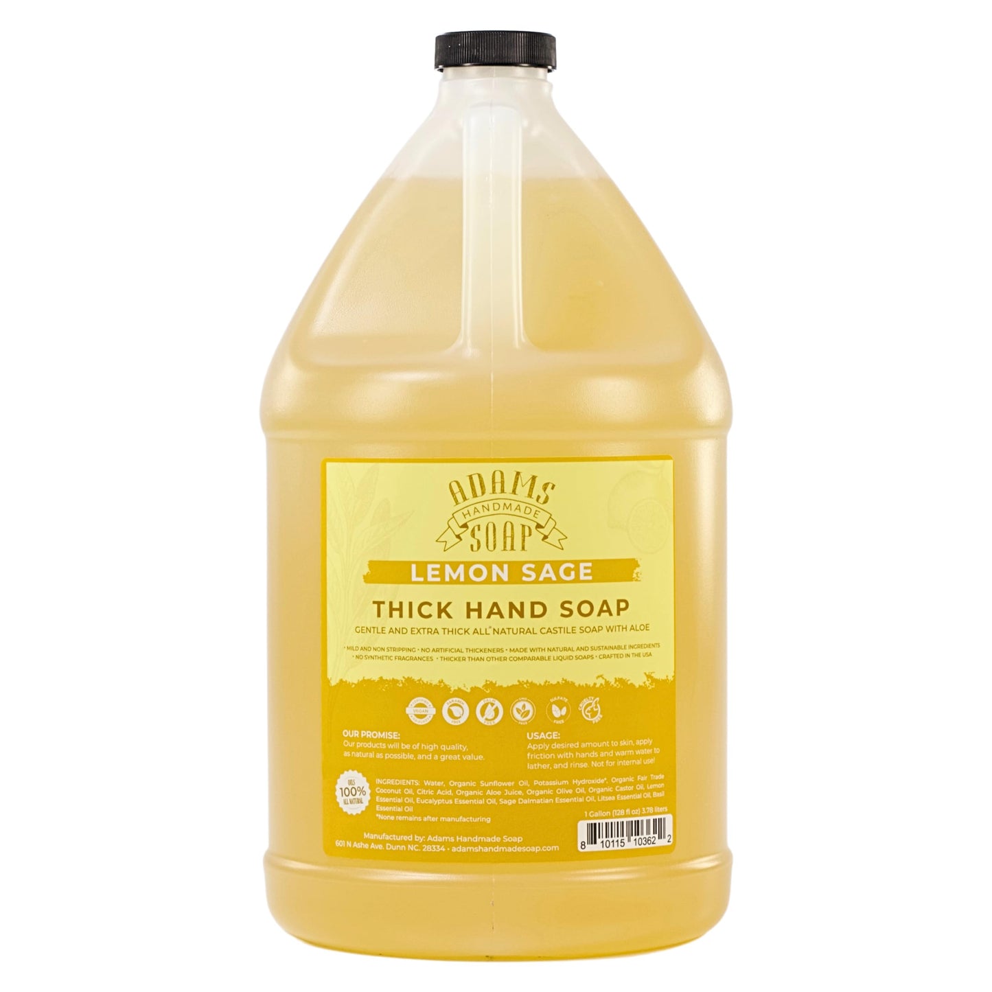 Adams Handmade Soap Thick Organic Castile Liquid Hand Soap 1 Gallon Refill - Lemon Sage Beauty & Personal Care Adams Handmade Soap