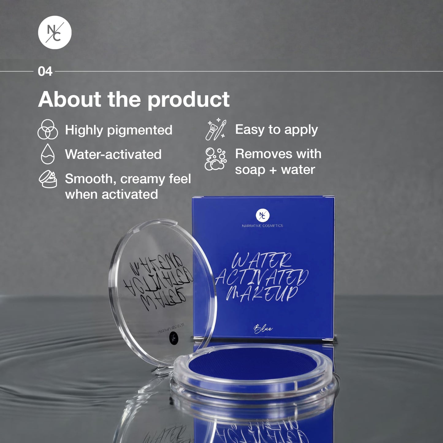 Narrative Cosmetics Water-Activated Face & Body Paint - Highly Pigmented, Long-Lasting Face & Body Paint for SFX, Cosplay, and Artistic Makeup - Blue Beauty & Personal Care Narrative Cosmetics