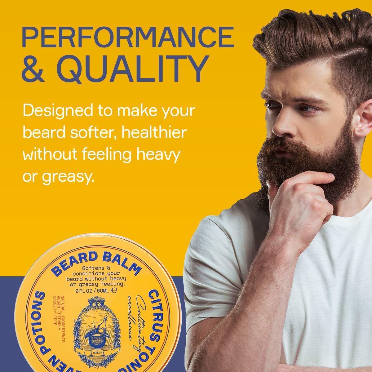 SEVEN POTIONS Beard Balm for Men - Conditioning Softener to Nourish Skin, Facial Hair, and Stop Beard Itch - All-Natural, Vegan, Cruelty Free - Citrus Beauty & Personal Care SEVEN POTIONS