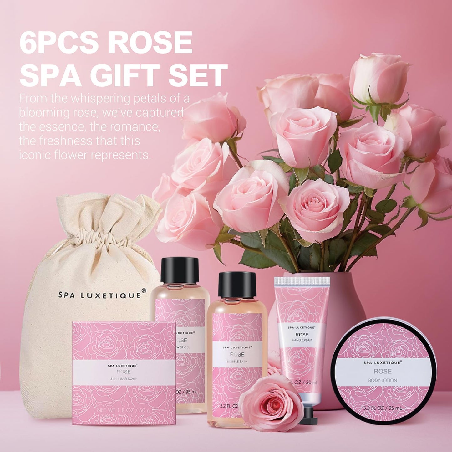 Spa Luxetique Gifts for Women, Bath and Body Gifts Set 6pcs Gift Baskets Rose Bath Sets for Women Valentine's Day Gifts for Her Beauty & Personal Care spa luxetique