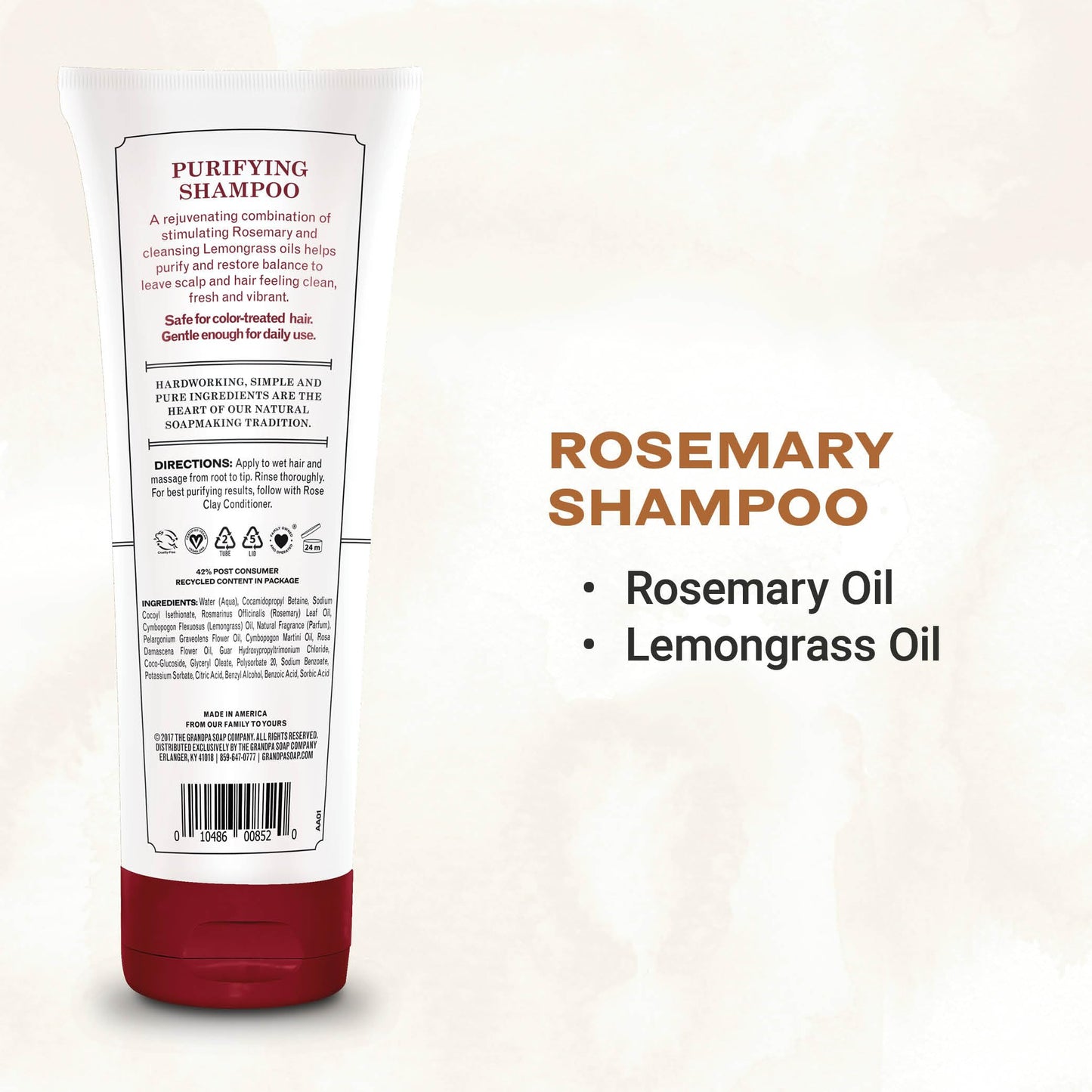 The Grandpa Soap Company Shampoo - Purifying With Rosemary and Lemongrass Oils, Leaves Scalp and Hair Feeling Clean and Fresh, All Hair Types, Vegan Beauty & Personal Care The Grandpa Soap Company