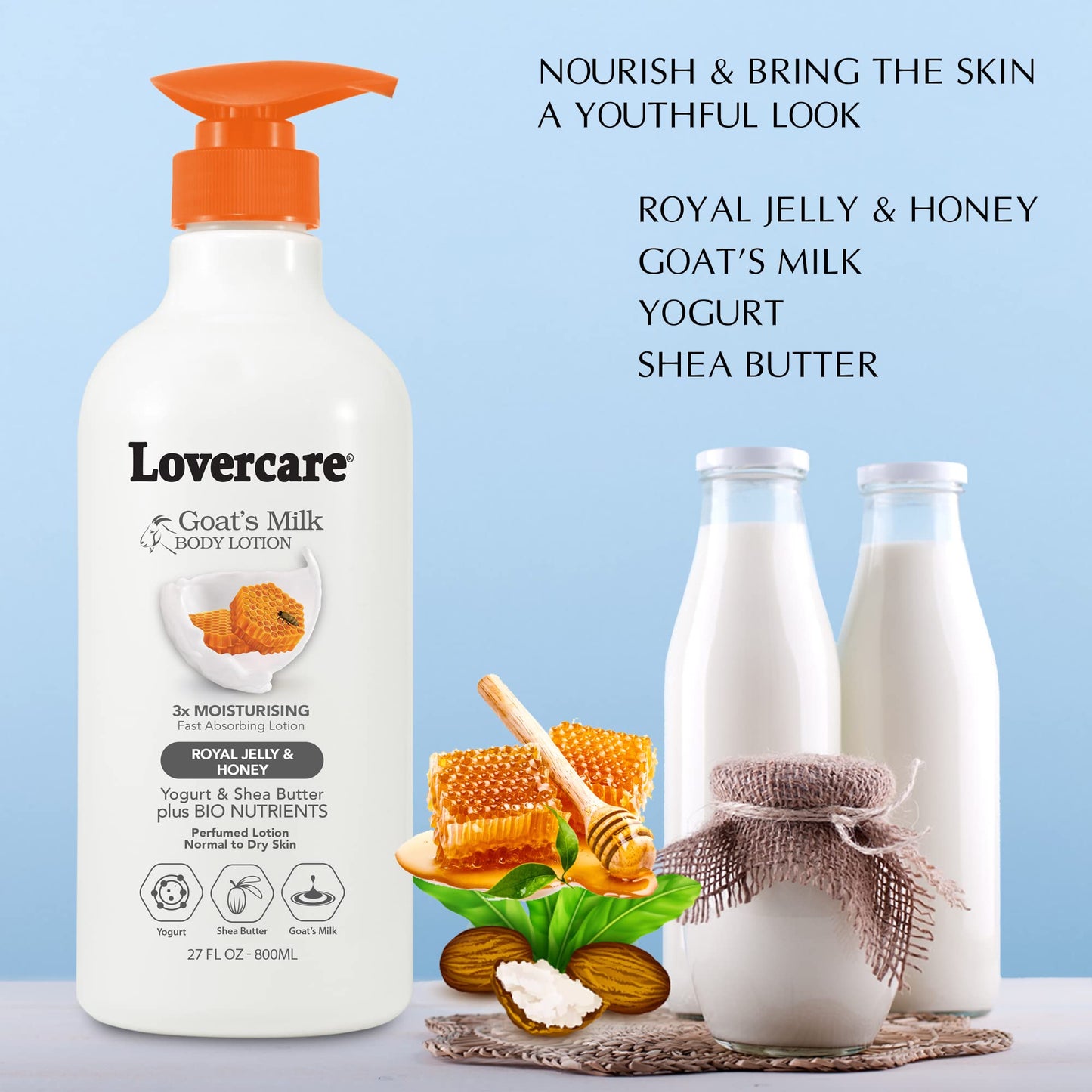 Lovercare Goat Milk Body Lotion for Dry Skin Royal Jelly & Honey 27.05oz (800ml) - Single… Beauty & Personal Care Lover's Care