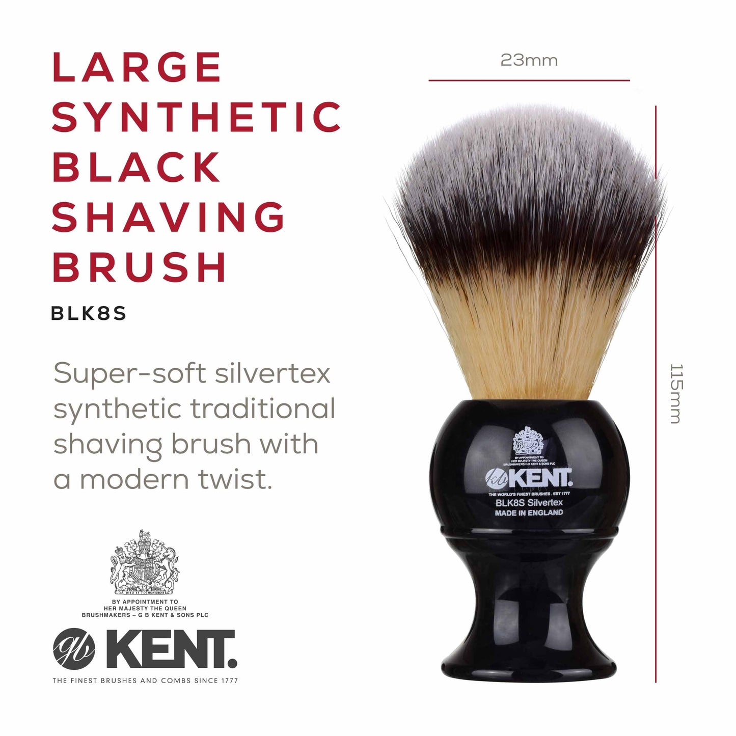 Kent BLK8S Shaving Brush with Ultra-Soft Silvertext Synthetic Bristles and Black Resin Handle to use with Shave Cream or Soap for a Perfect Lather. Beauty and Personal Care KENT
