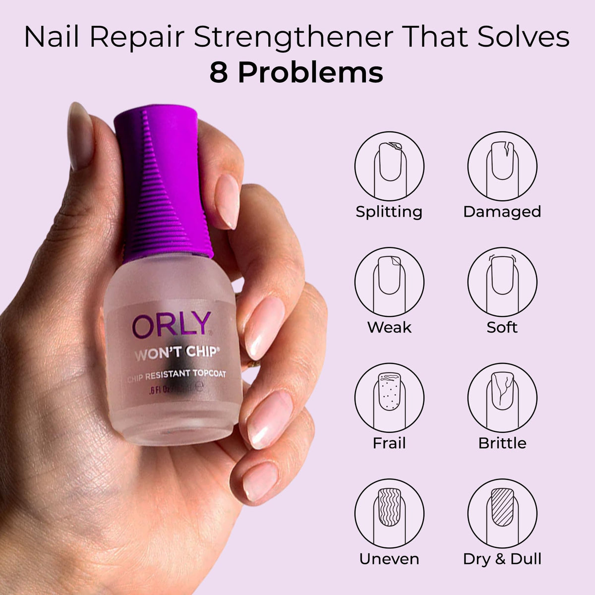 ORLY Won’t Chip Protective Topcoat | Polymer Formula for Long-Lasting, Chip-Resistant Manicures | Seals & Protects Nail Colour | High Shine Finish |