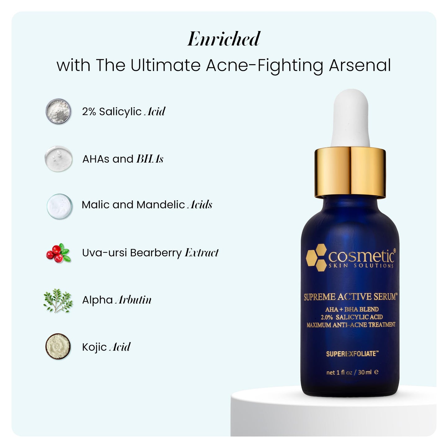 Supreme Active Serum - 2% Salicylic Acid AHA BHA Exfoliating Formula for Acne, Dark Spots & Uneven Texture - Clarifying Face Treatment for Clear Beauty & Personal Care Cosmetic Skin Solutions