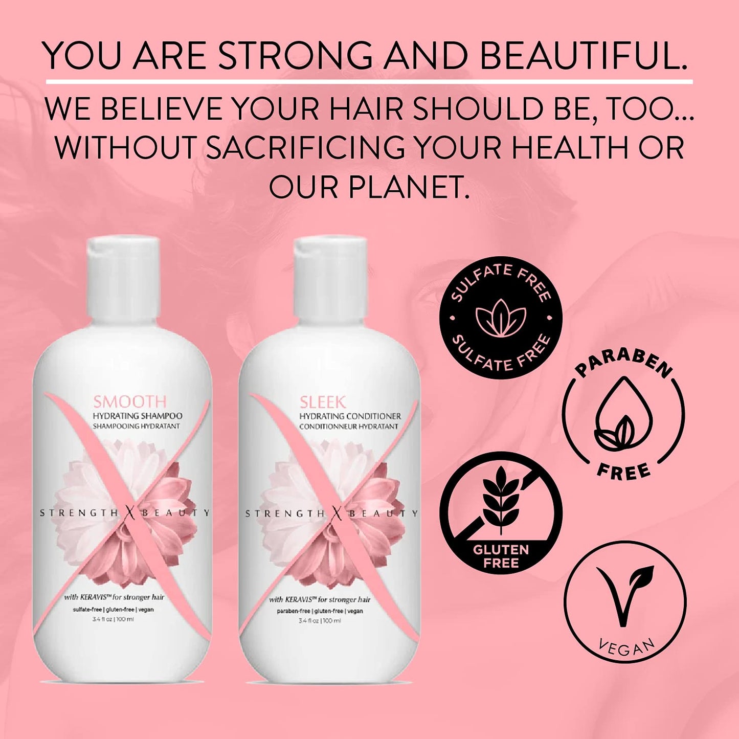 Strength x Beauty - 2 pc. Discovery Set: Smooth | Sleek Shampoo and Conditioner 3.4 oz. Try-Me | Travel Size Beauty & Personal Care Strength x Beauty