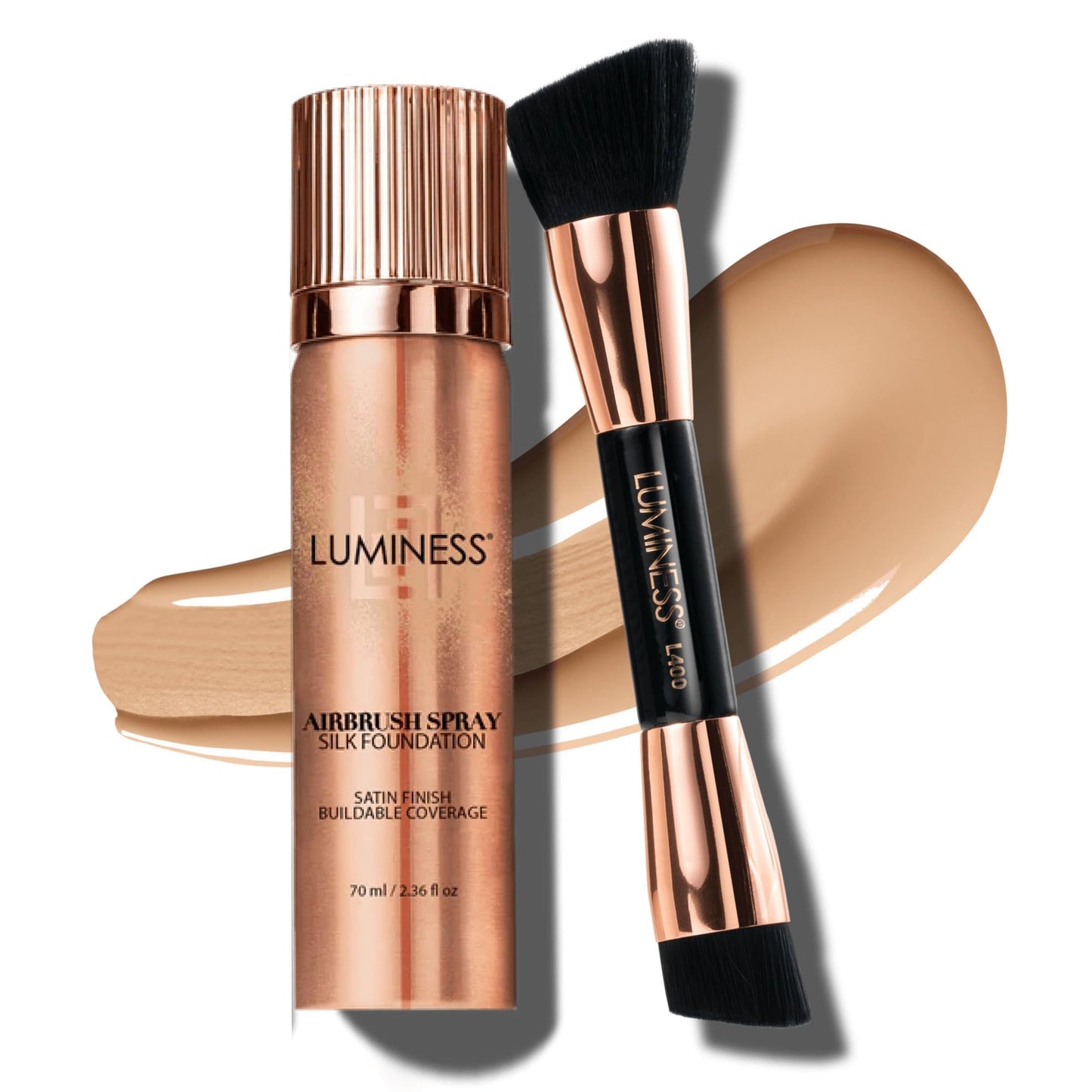 LUMINESS Silk Airbrush Spray Foundation & Buffing Brush Kit - Full Coverage Foundation & Dual-Sided Buffing Brush - Buildable Coverage, Anti-Aging Beauty & Personal Care LUMINESS