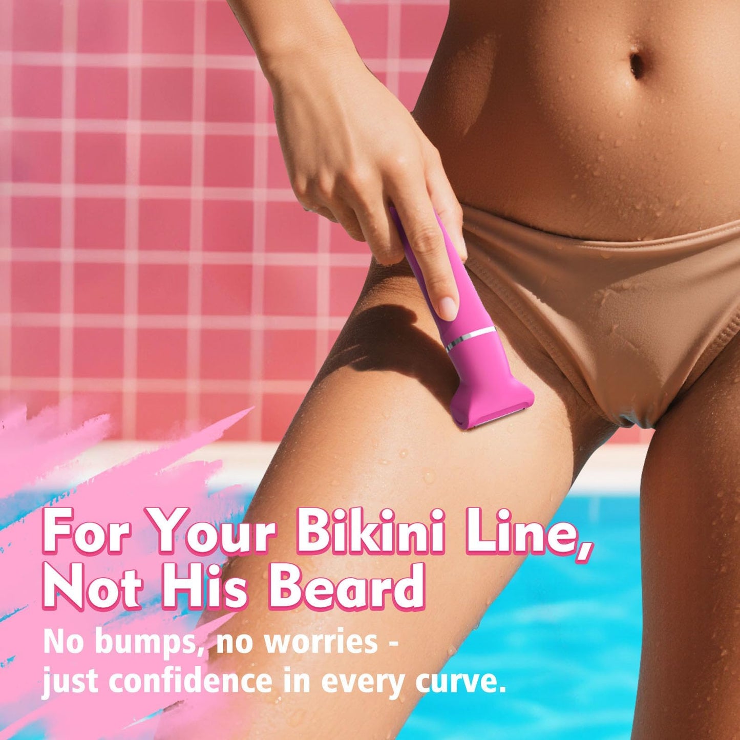 Bikini Trimmer for Women - IPX7 Waterproof Pubic Hair Remover for Shower & Travel, 3-in-1 Bikini Trimmer with Body/Round/Curved Heads, Hypoallergenic Beauty and Personal Care Risina