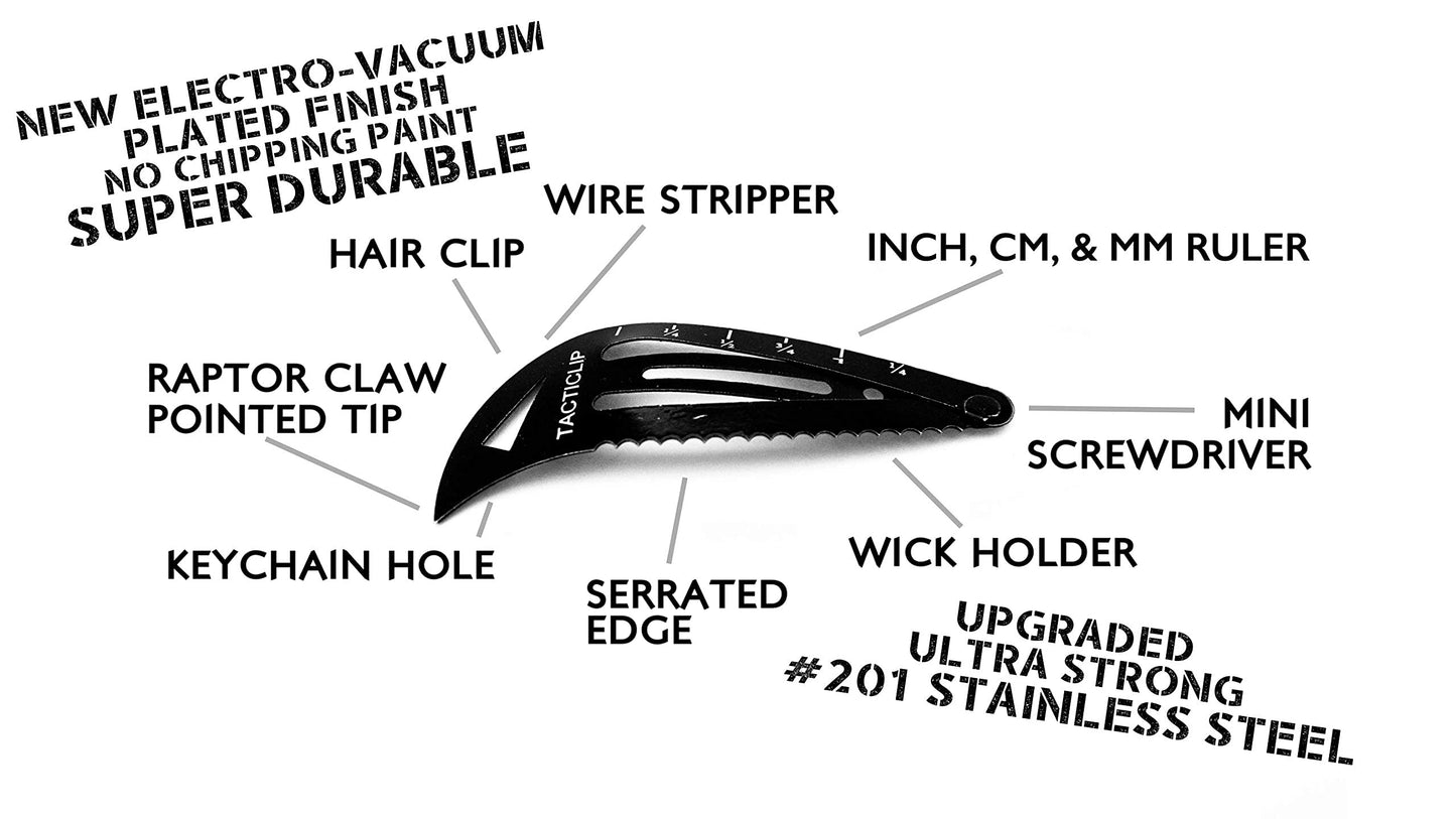 Tactical Hair Clips, 4 Pack - Black - Multitool Snap Barrettes - Laser Engraved, Vacuum Plated, Multi-Functional Keychain Multi Tool - Box Cutter Beauty & Personal Care Tacticlip