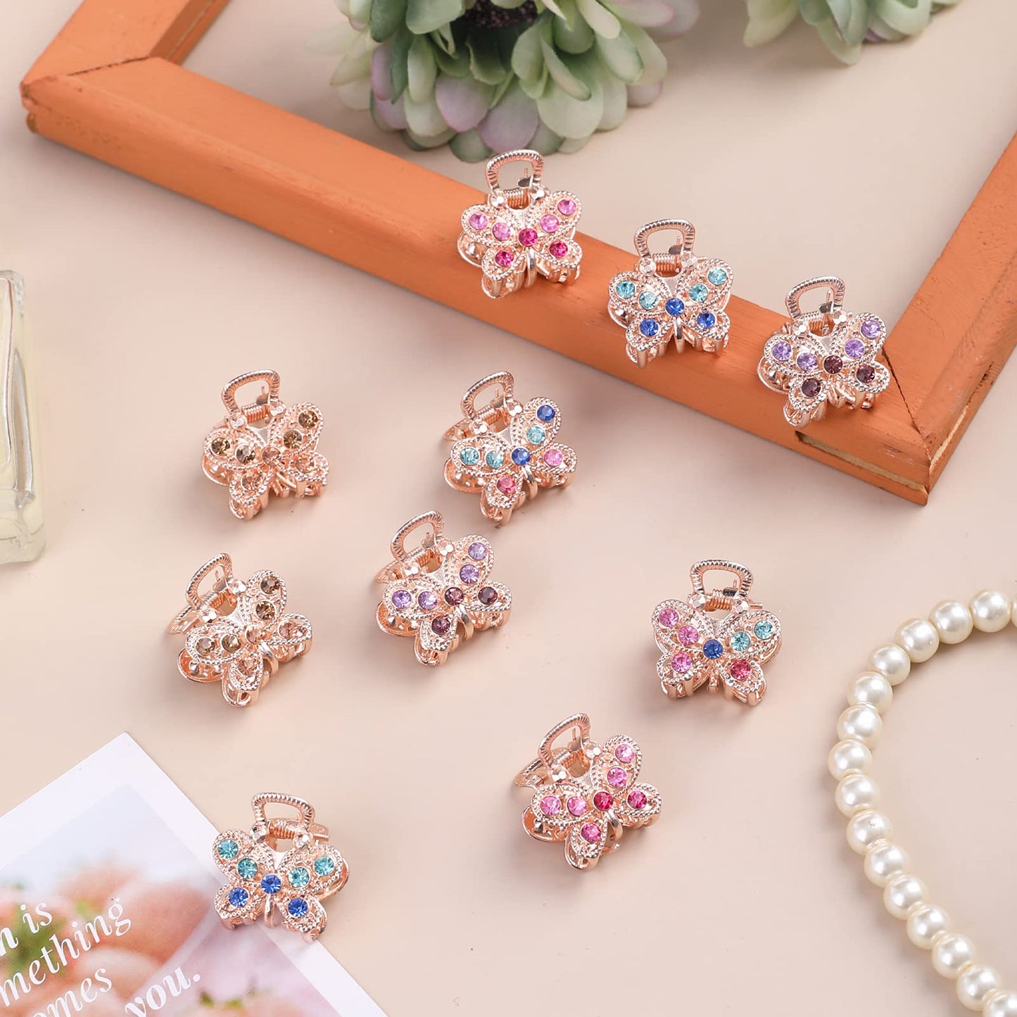 QXUJI 10PCS Rhinestone Hair Claw Jaw Clips, Crystal Metal No-slip Hair Grip Clamps, Mini Butterfly Bangs Clip Bow Hair Claw Gripper, for Women Girls Beauty & Personal Care QXUJI