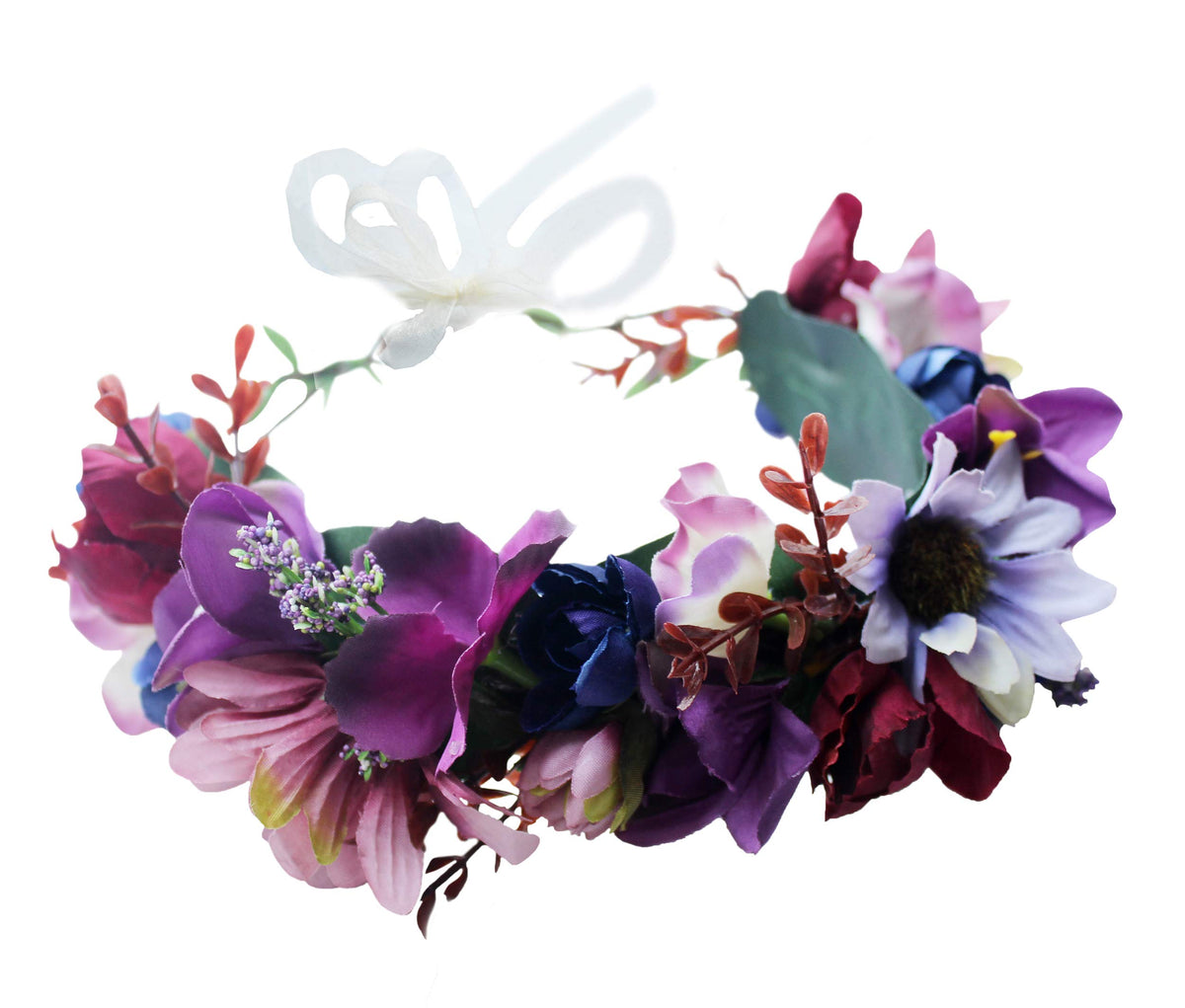 LLinfflr Women Floral Crown Boho Flower Headband Halo Headpiece Purple