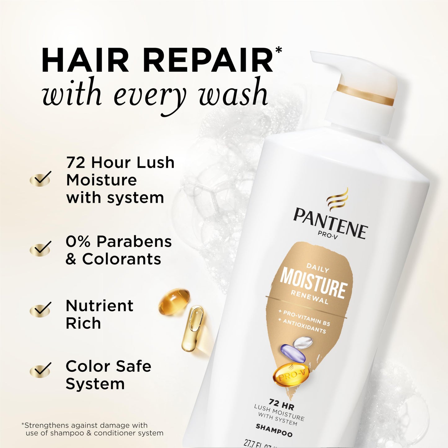 Pantene 2-in-1 Shampoo & Conditioner, Daily Moisture Renewal - Pro-V Nutrients for Dry, Color-Treated, Straight to Curly Hair, 72-Hour Hydration Beauty & Personal Care Pantene
