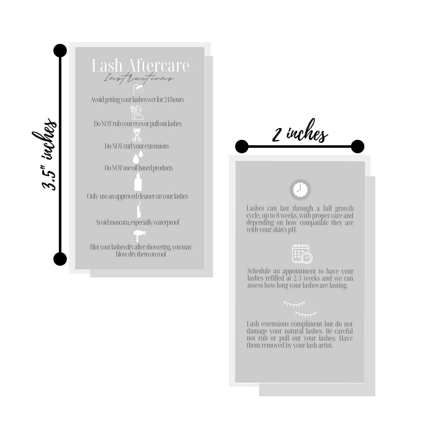 Lash Extension Aftercare Instructions Cards | 50 Pack | Double Sided Size 3.5 x 2" inches After Care (2-3 Week Fillers) | Gray with White Design Beauty & Personal Care Lashicorn