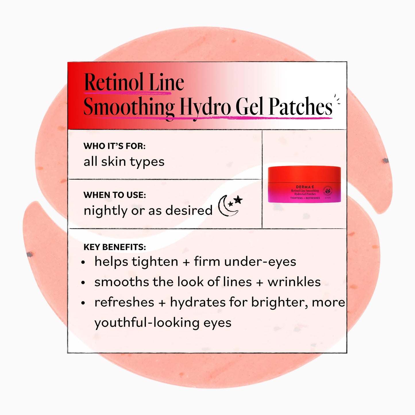 Derma E Retinol + Bakuchiol Under Eye Patches (30 Pairs) Non-Irritating, Line Smoothing Hydro Gel Eye Patches with Rose Water & Real Hibiscus Petals Beauty & Personal Care Derma E