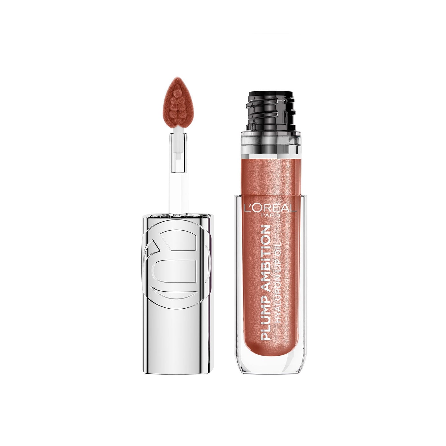 L'Oreal Paris Plump Ambition Hyaluron Lip Oil Shimmer, 24 HR Lip Gloss with Hyaluronic Acid, Volumizing Formula with Glass-Like Shine, Peach Lights, Beauty & Personal Care L'Oreal Paris