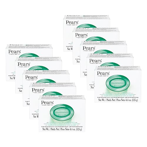 Pears Pure and Gentle with Glycerin and Lemon Flower Extracts - Transparent Soap Bar for Radiant Skin - Bar Soap for Women and Men - Green - 10 pc Beauty & Personal Care Pears