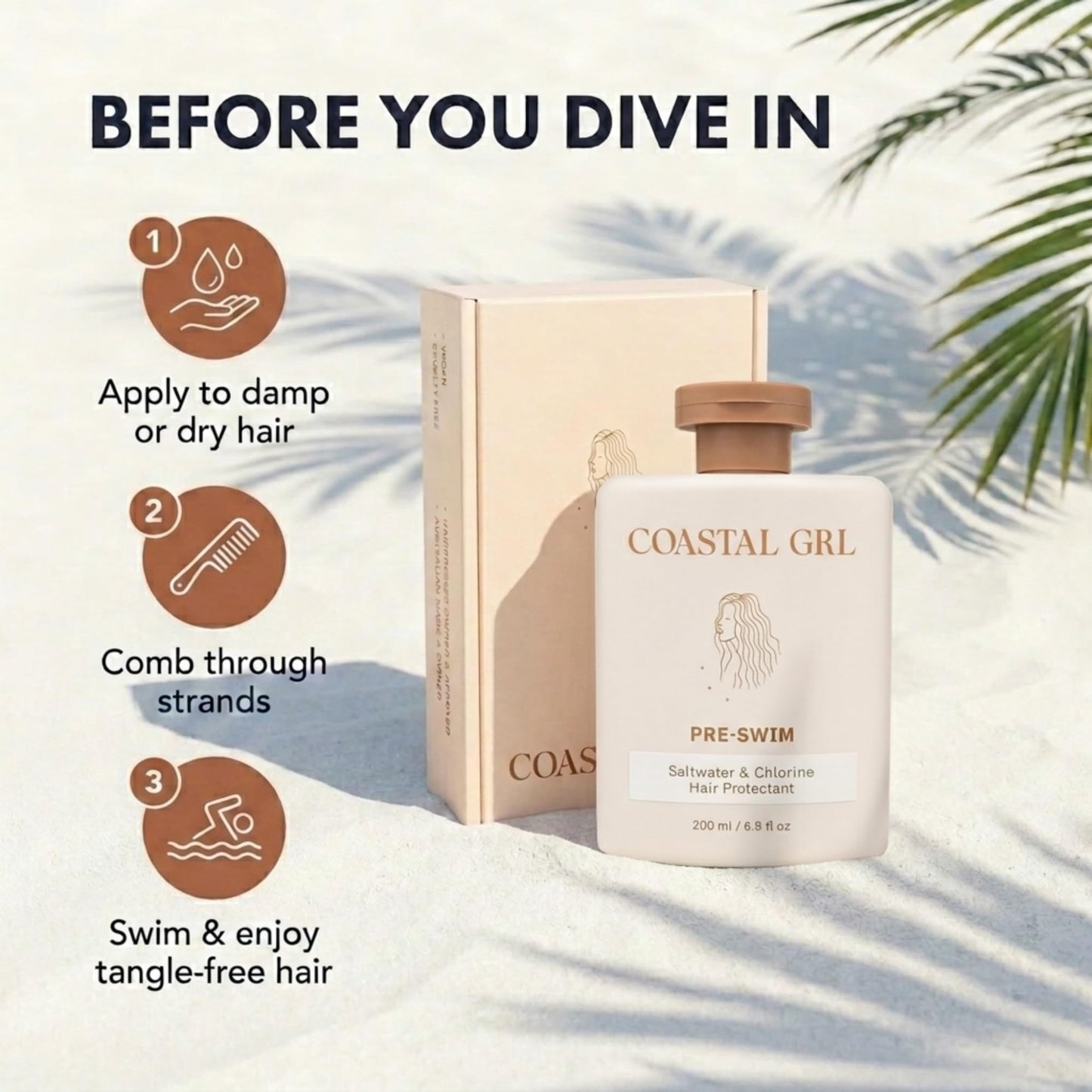 Coastal Grl PRE-SWIM Saltwater & Chlorine Hair Protectant, Leave In Conditioner for Swimming, Pool & Beach for Dry Frizzy, Color Treated Hair Beauty and Personal Care coastal grl