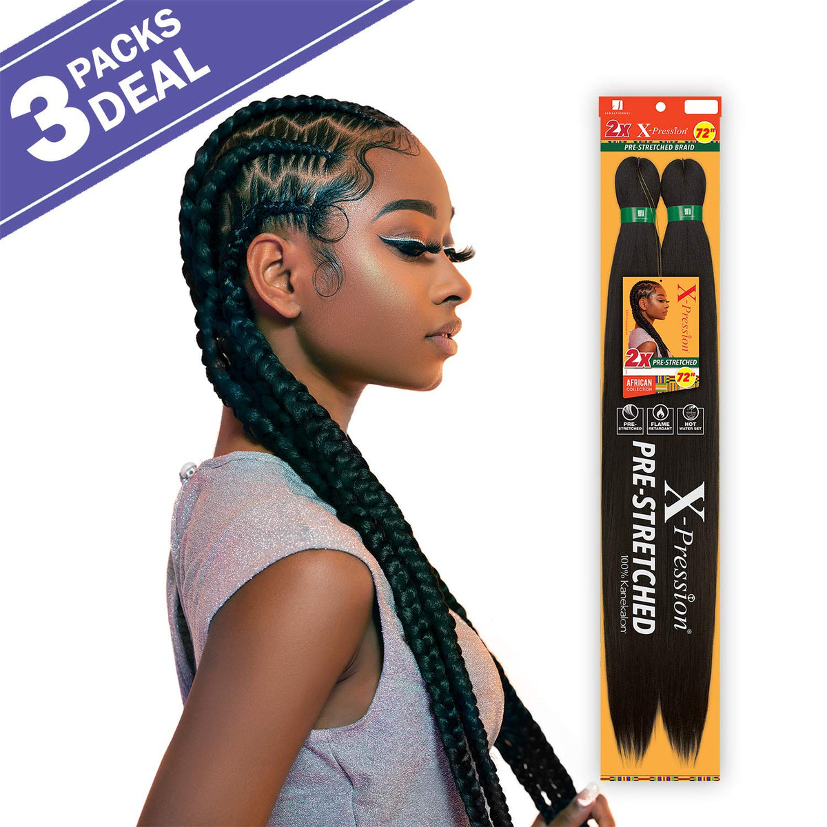 Sensationnal Sensationnel Crochet Braids African Collection 2X X-Pression Pre-Stretched Braid 72 inches (3-pack, 1)