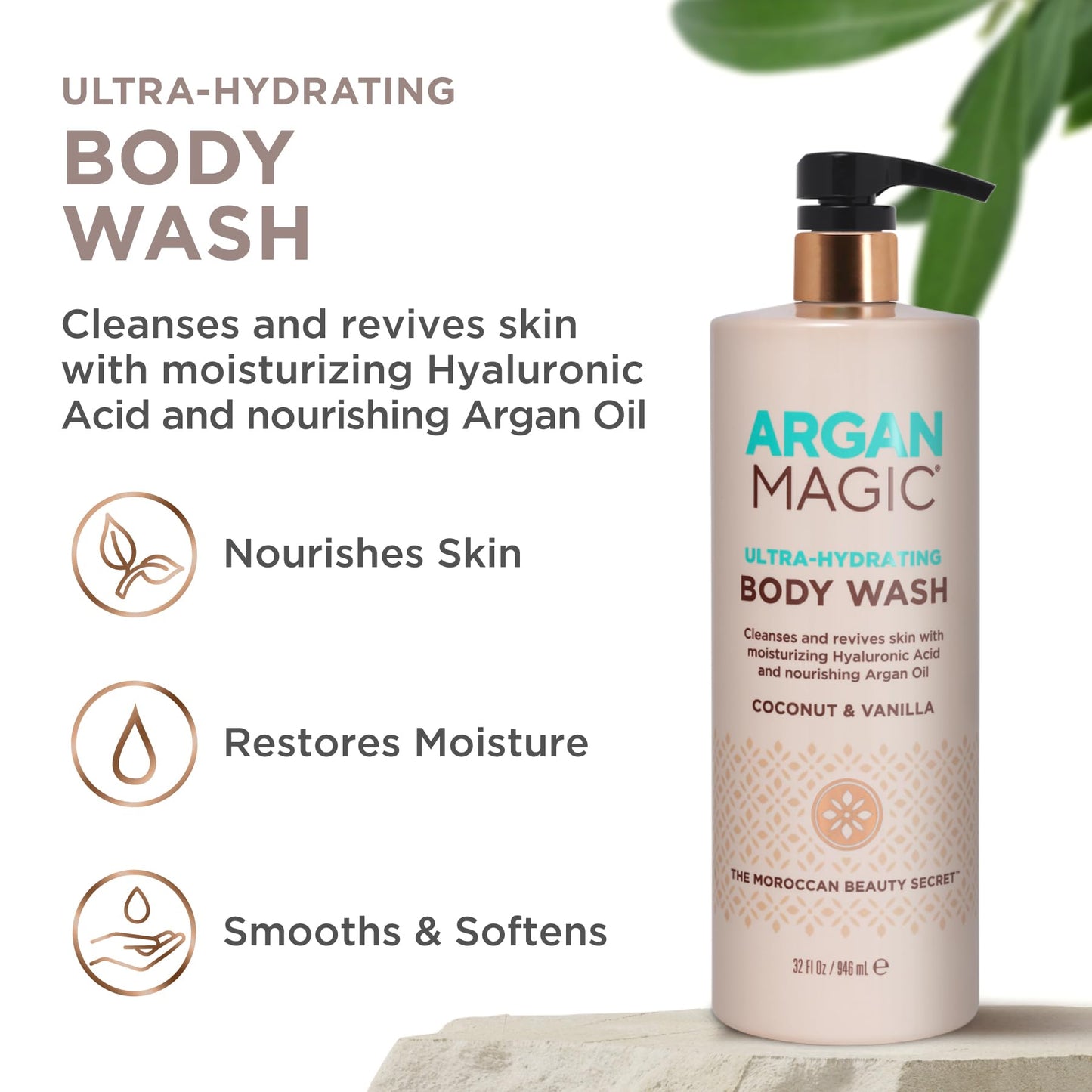 Argan Magic Ultra-Hydrating Body Wash with Hyaluronic Acid & Argan Oil - Cleanses, Revives & Moisturizes | Paraben Free, (32 oz) Beauty & Personal Care Argan Magic