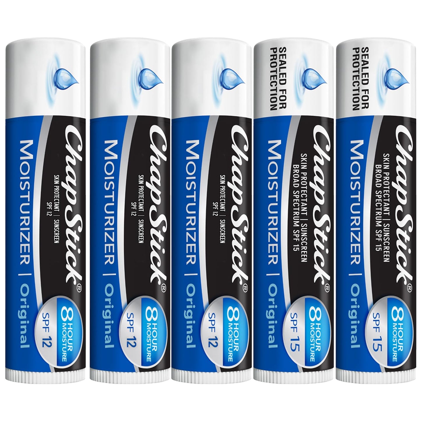 ChapStick Moisturizer 2-in-1 Lipcare 5-Pack (SPF 12 & 15) - Original Lip Balm with Broad Spectrum SPF, Aloe & Vitamin E, 0.15 Oz Ea Beauty and Personal Care ChapStick